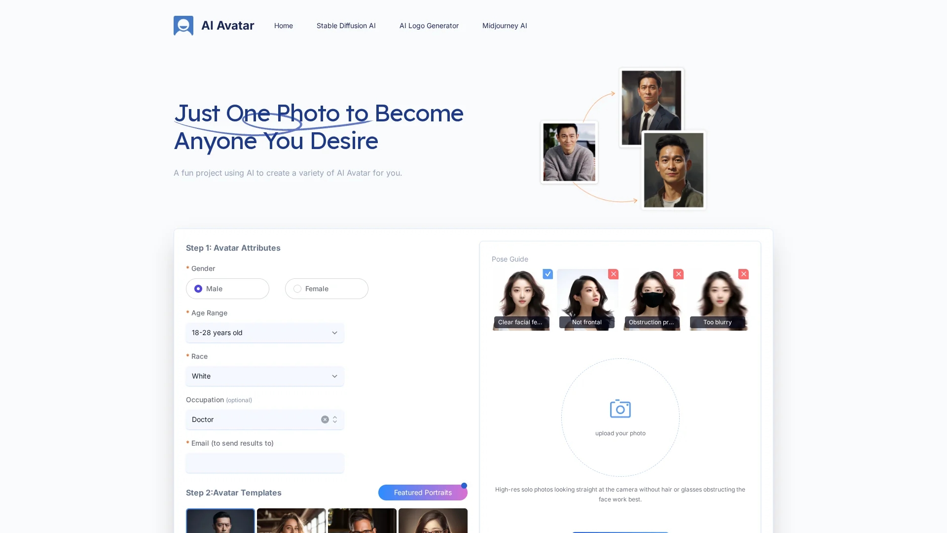 ai-avatar-generator homepage