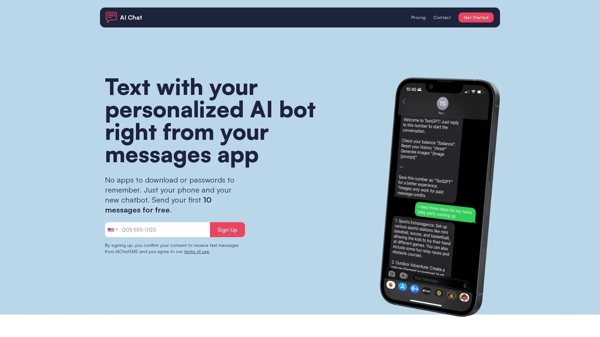 ai-chat-sms homepage