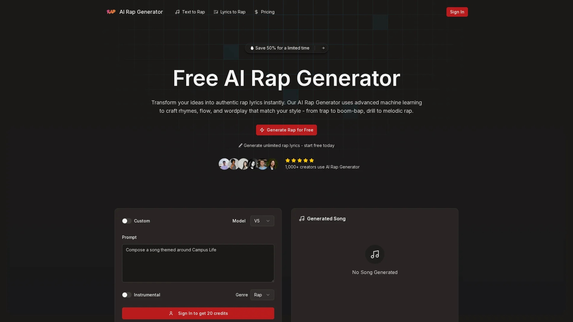 ai-rap-generator-io homepage