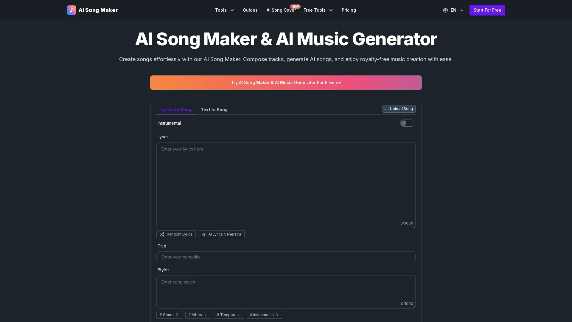ai-song-maker homepage