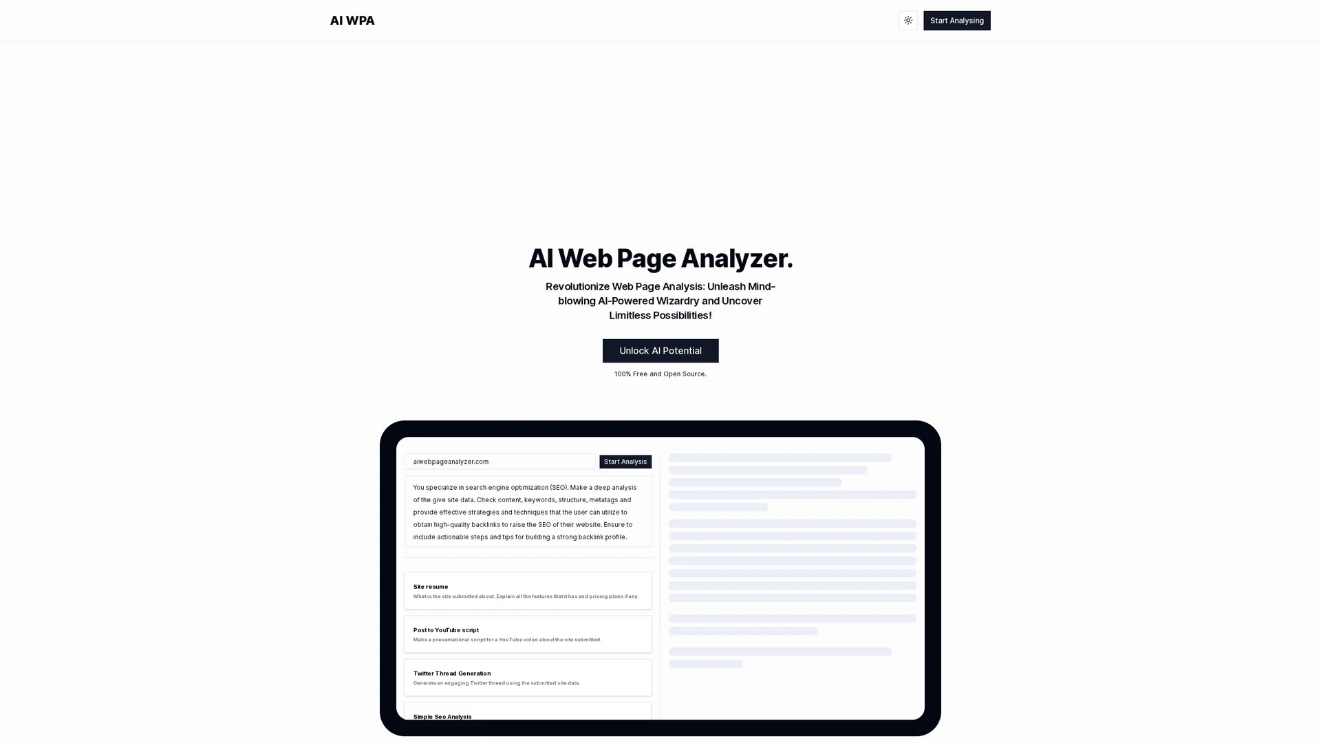 ai-web-page-analyzer-ai-wpa homepage