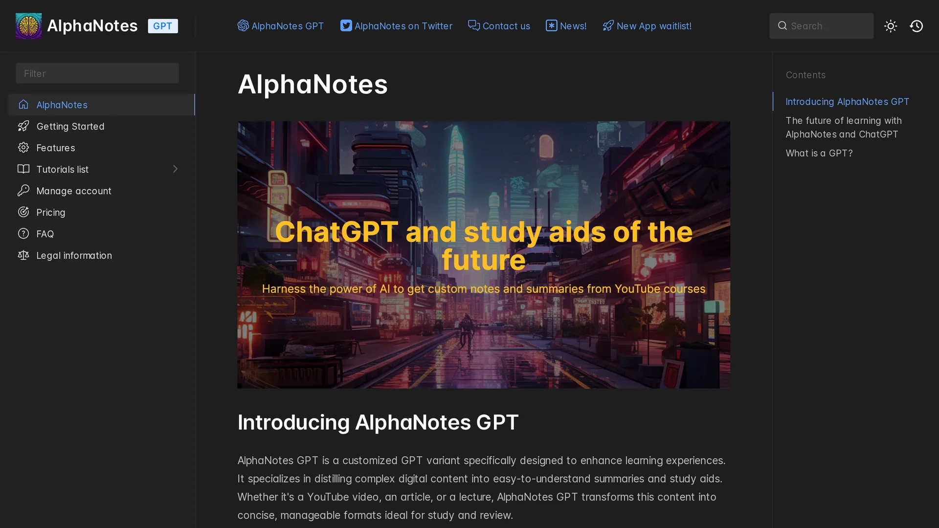 alphanotes homepage