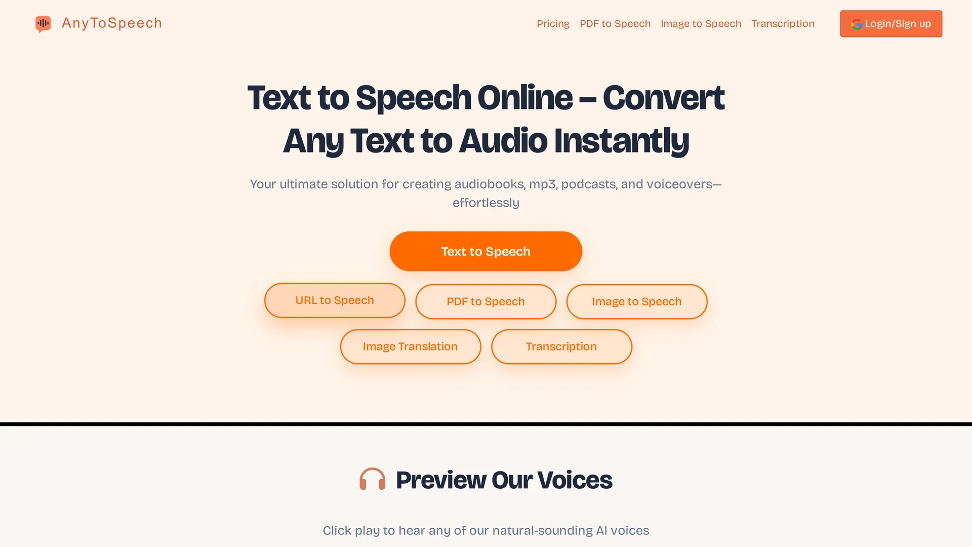 anytospeech homepage