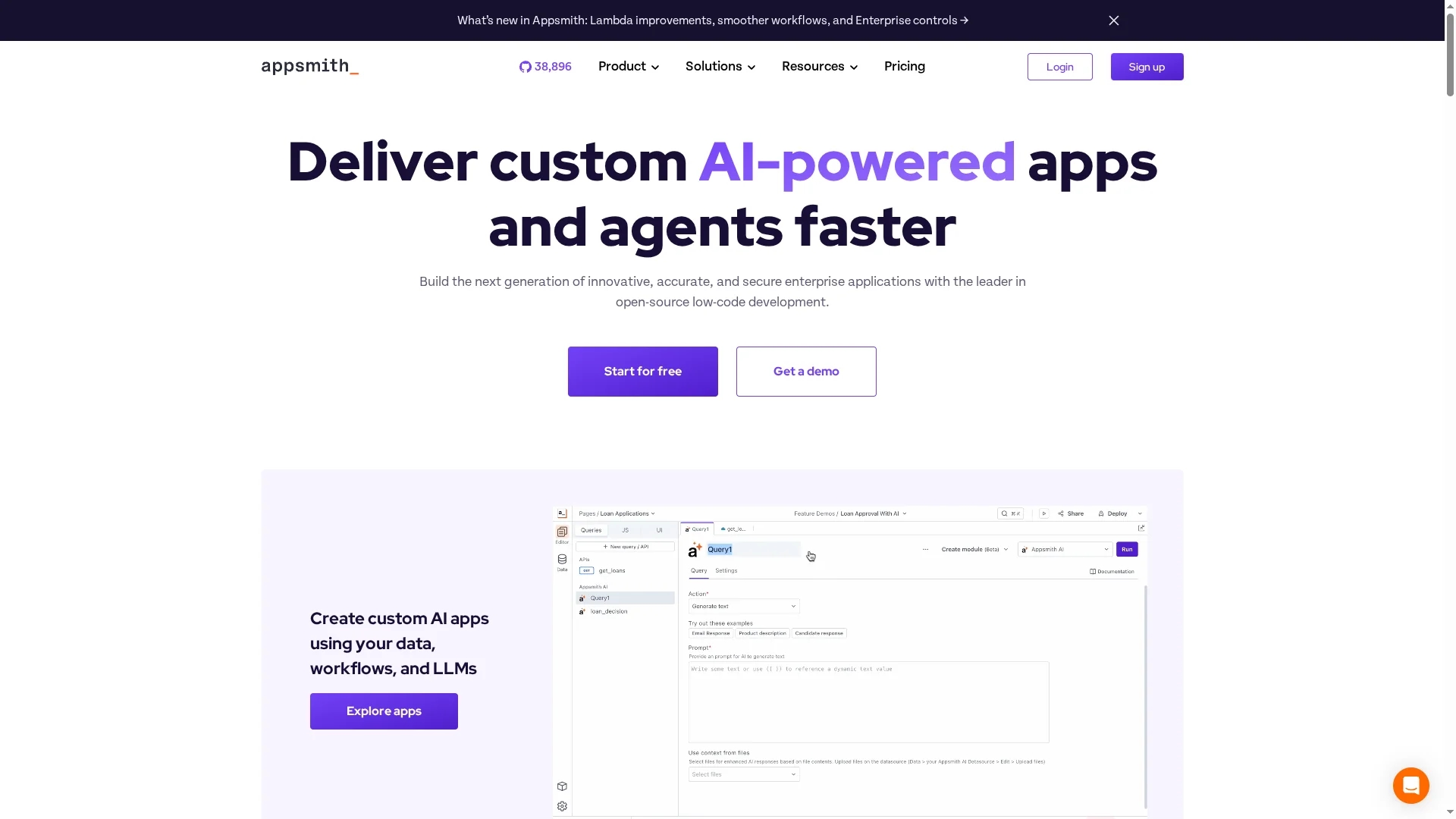 appsmith homepage