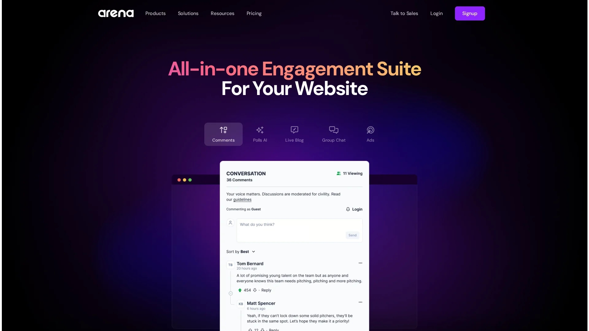 arena homepage
