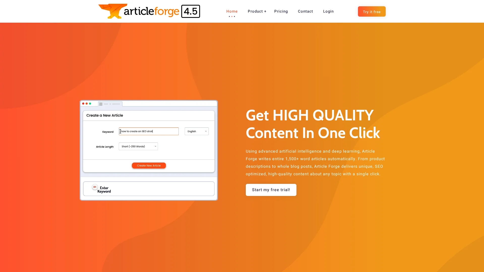 articleforge homepage