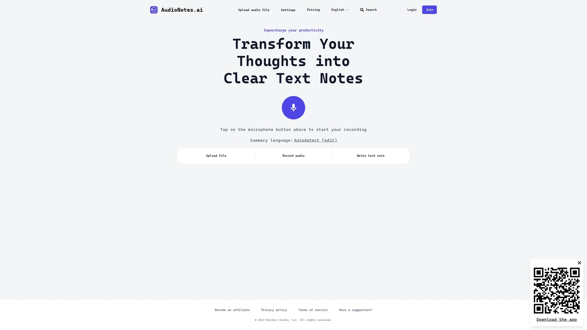 audionotes-ai homepage