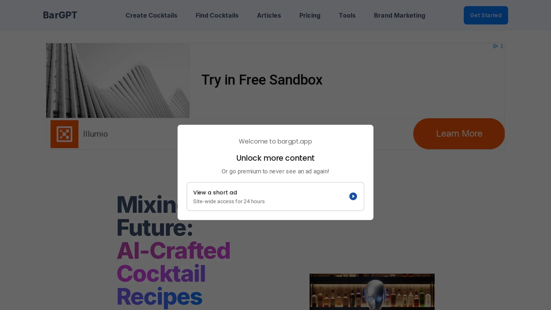 bargpt-ai-powered-bartender homepage