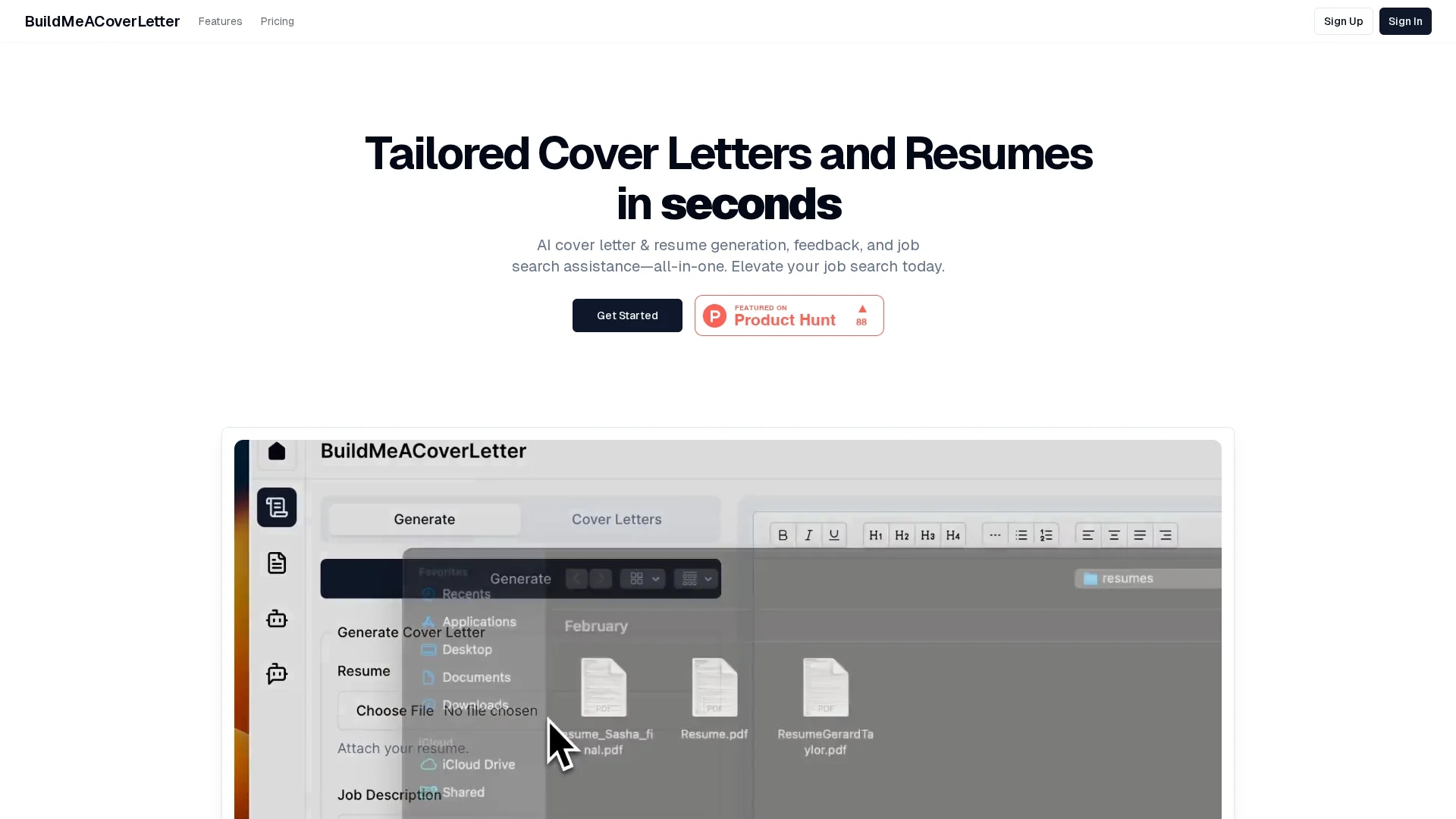 build-me-a-cover-letter homepage