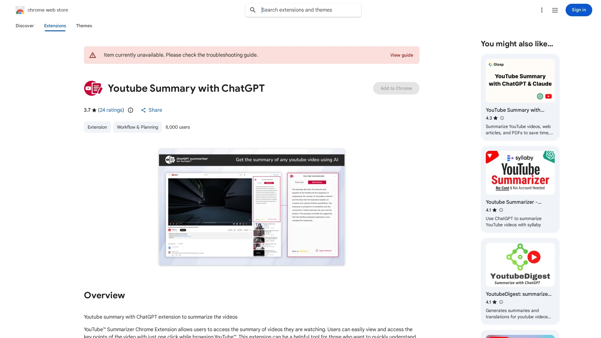 chat-gpt-youtube-summarizer homepage
