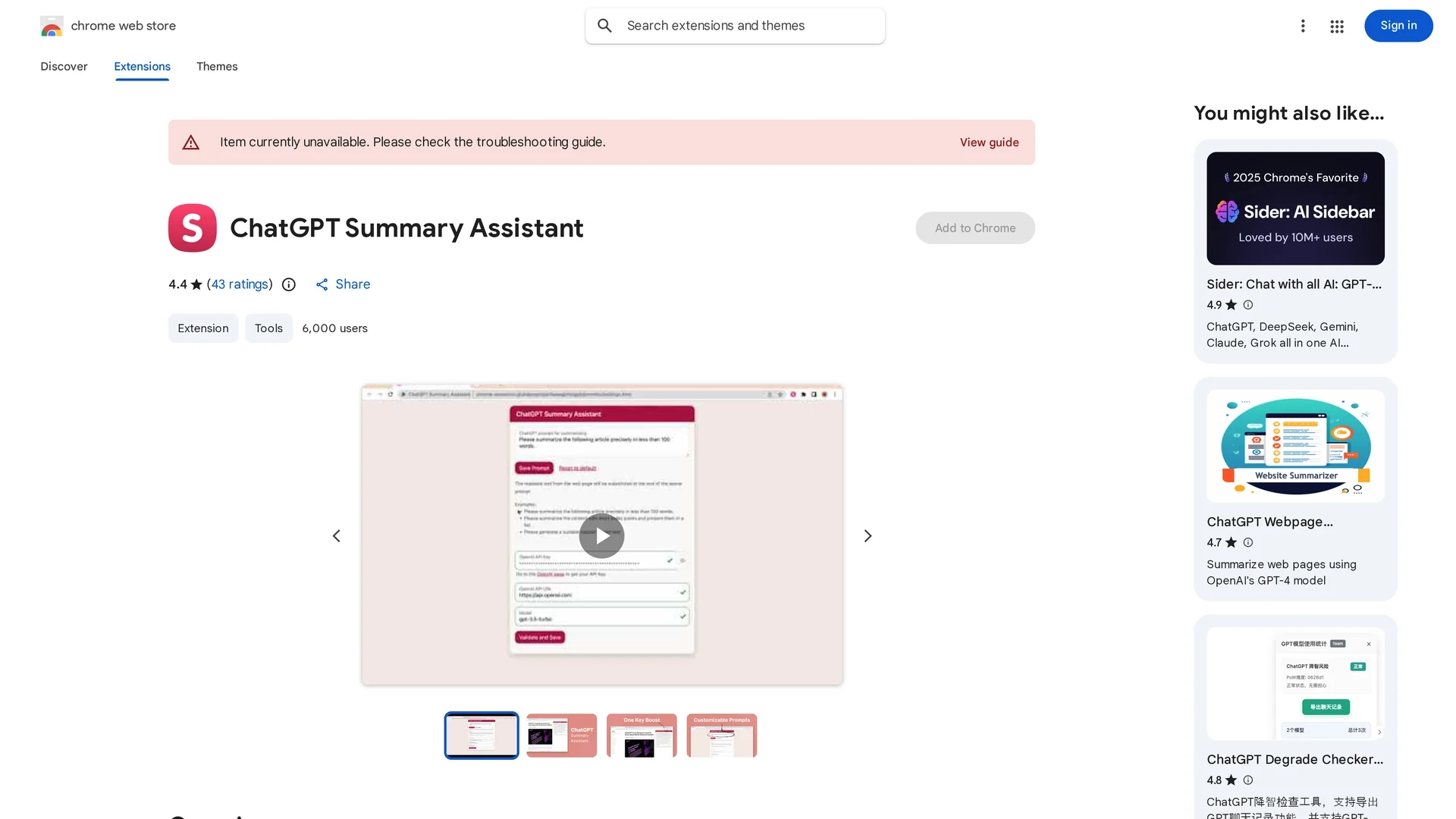 chatgpt-summary-assistant homepage