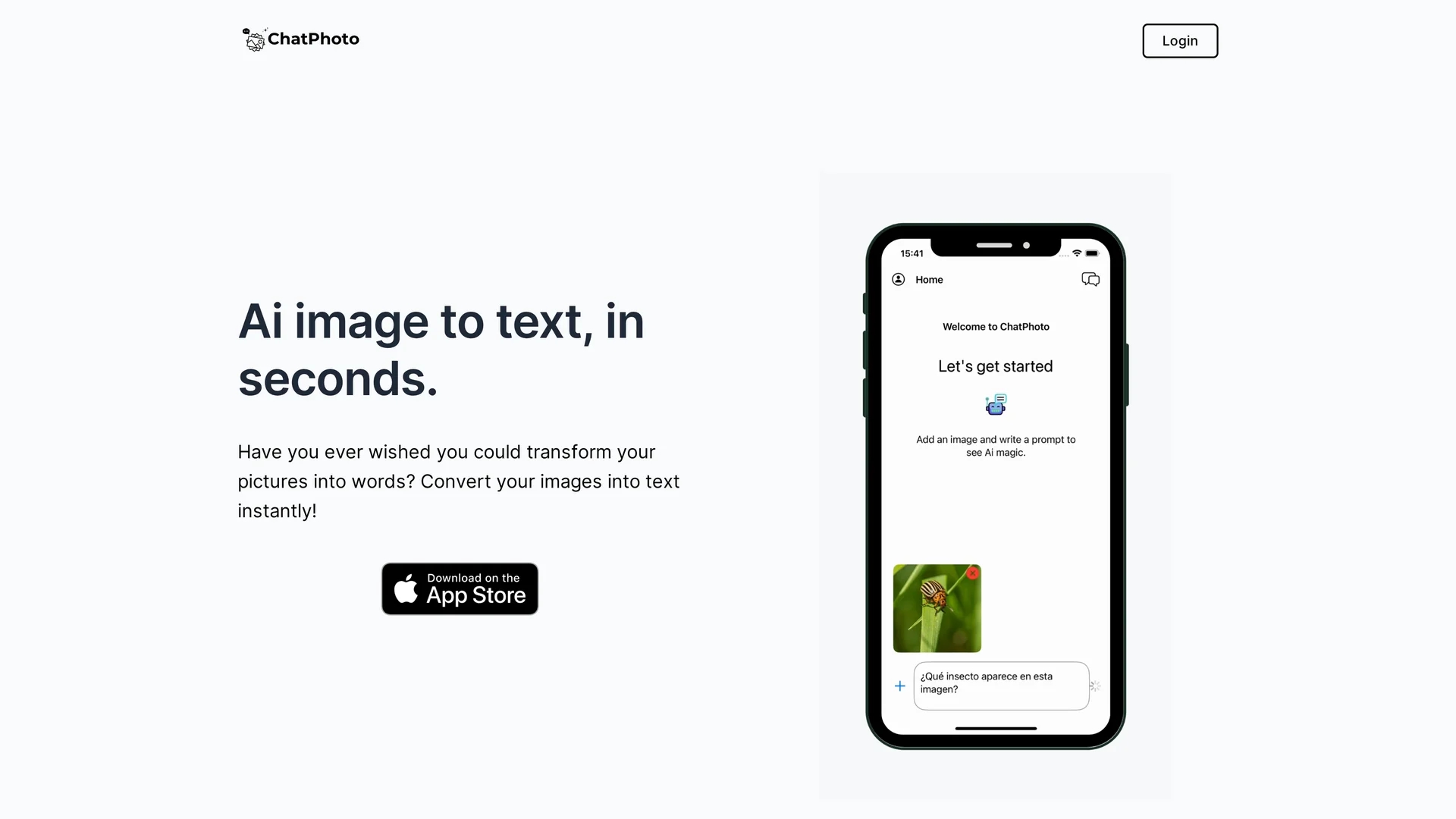 chatphoto-ai-image-to-text homepage
