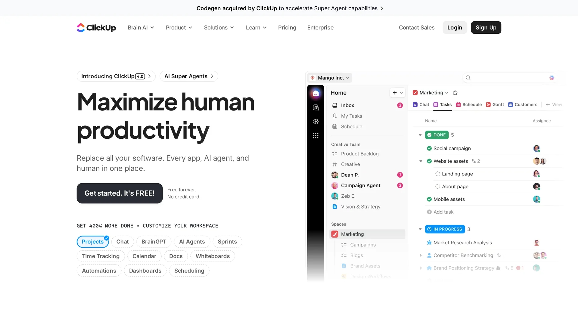 clickup homepage