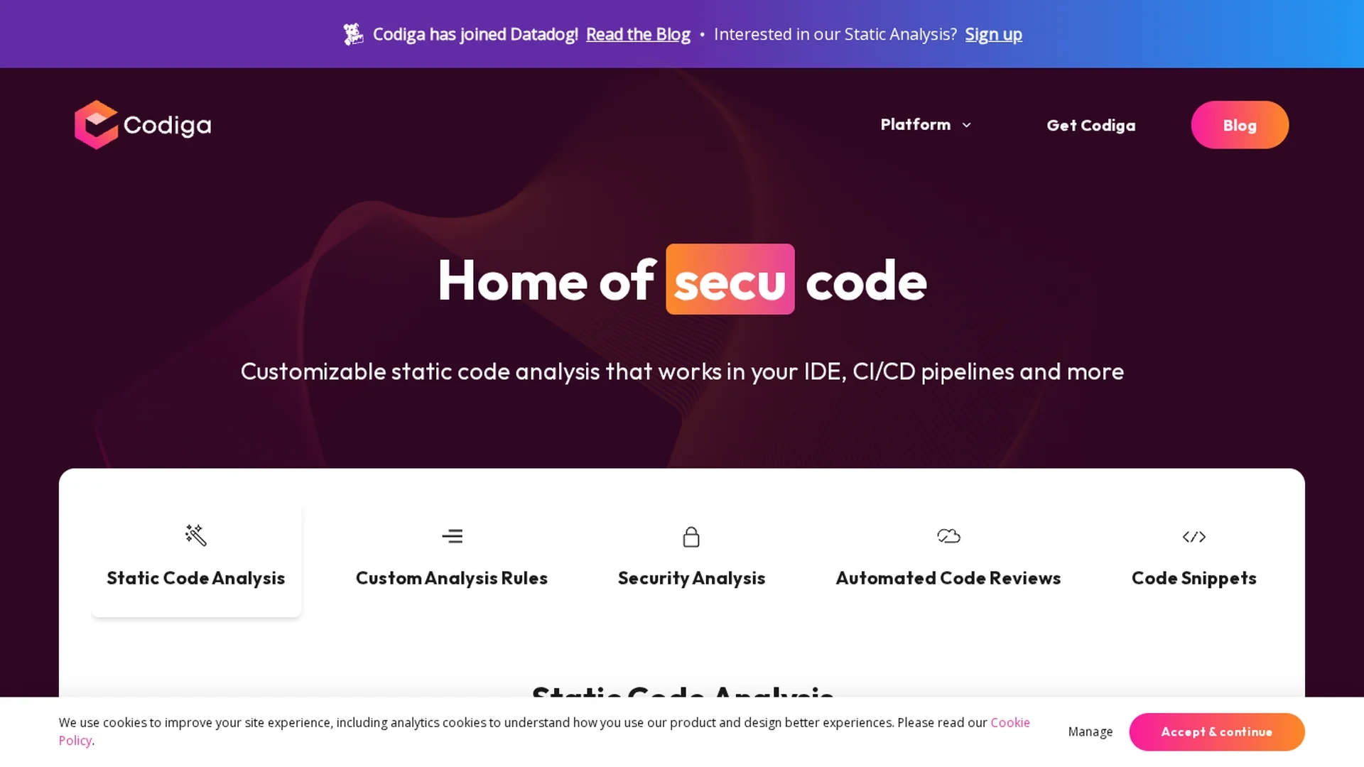 codiga homepage