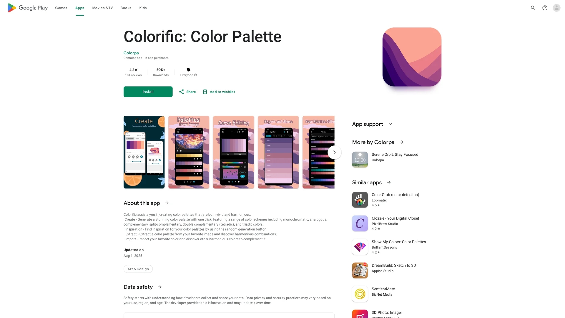 colorific-color-palette homepage