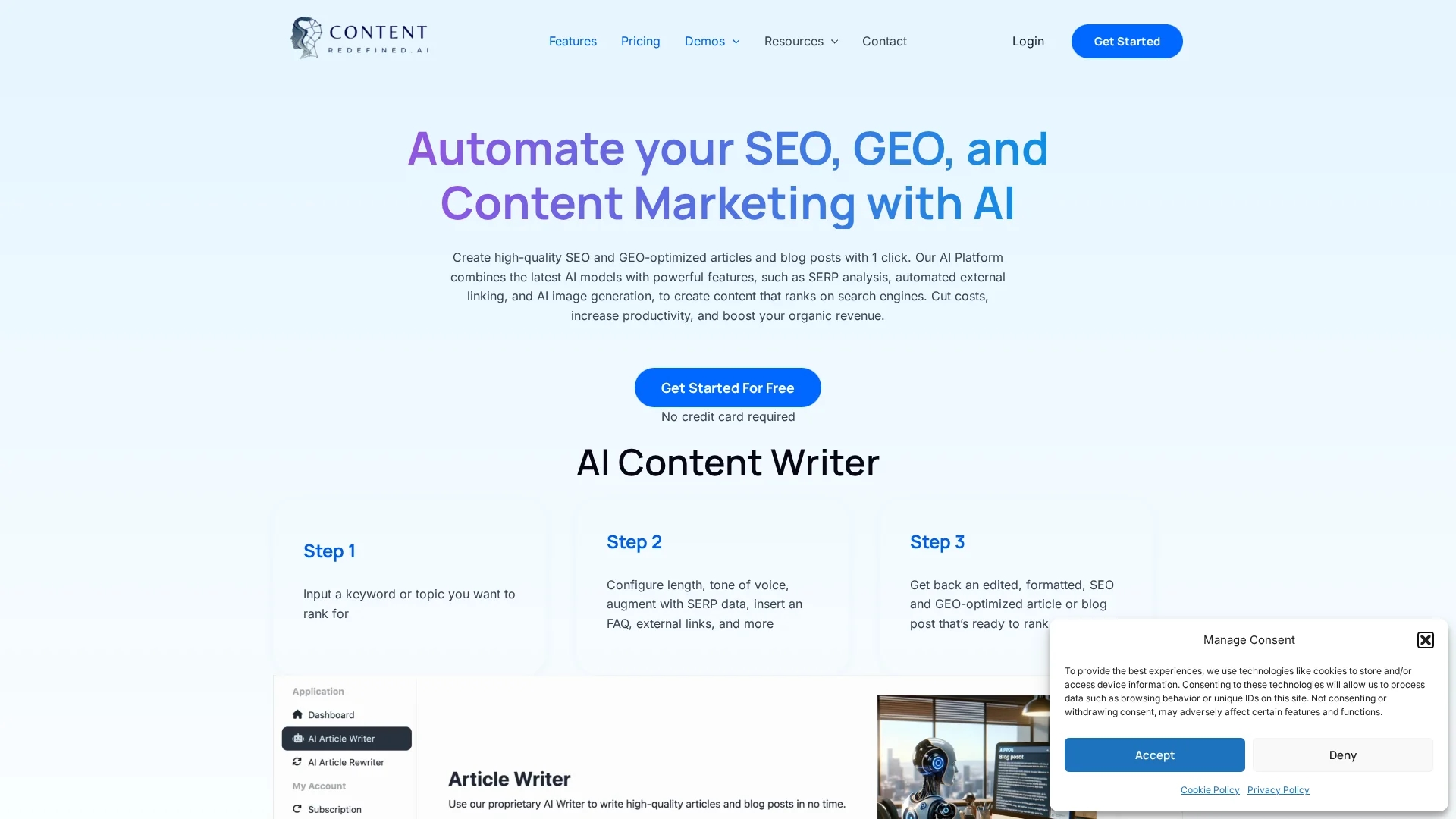 content-redefined homepage
