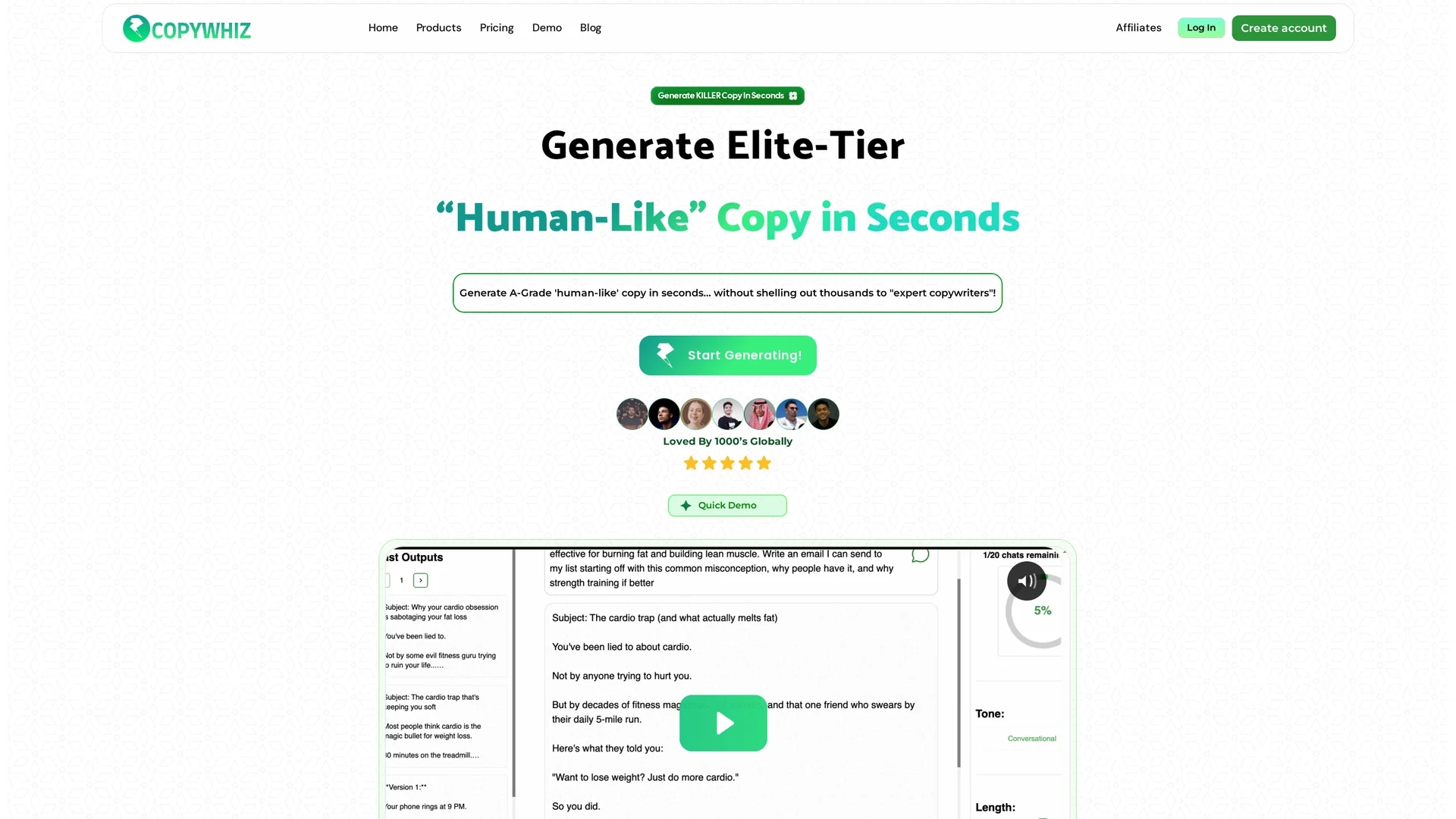 copywhiz-ai homepage