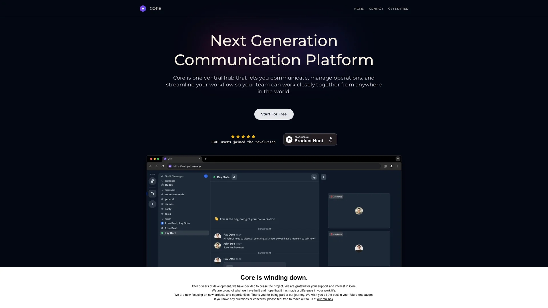 core-beta homepage