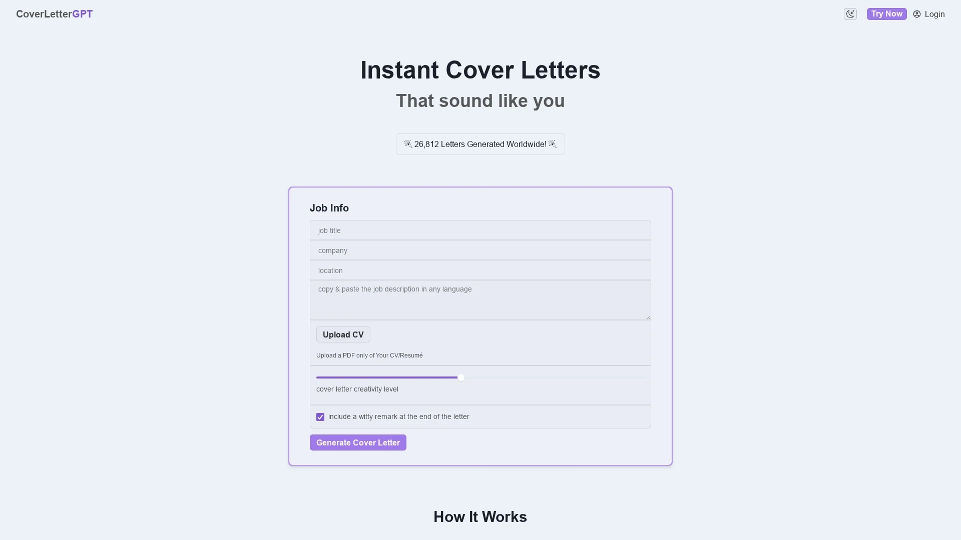 coverlettergpt homepage