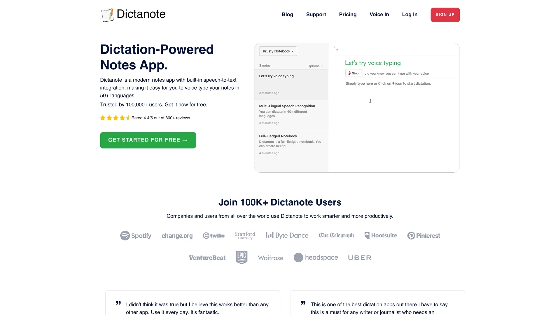dictanote homepage