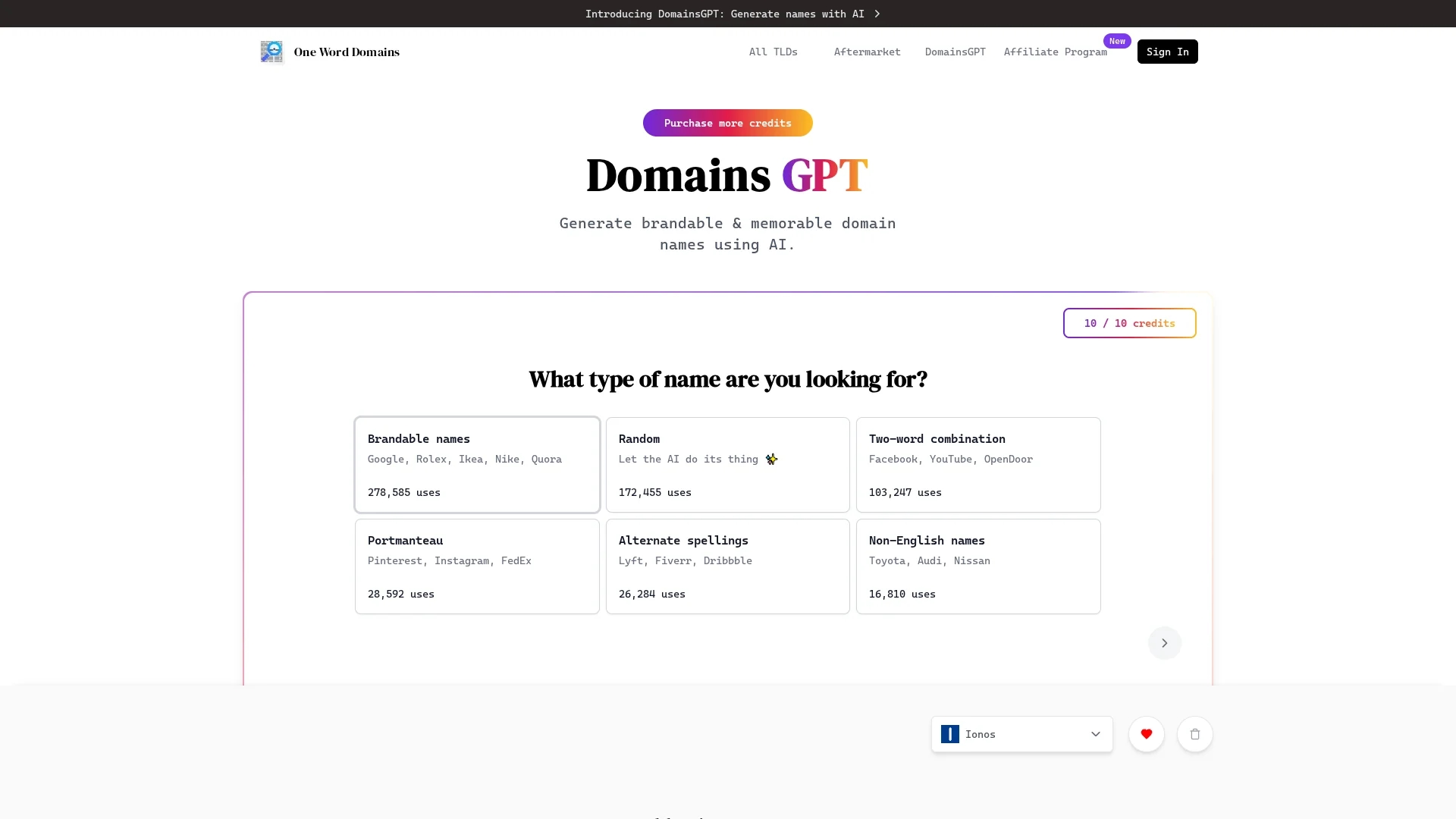 domainsgpt homepage