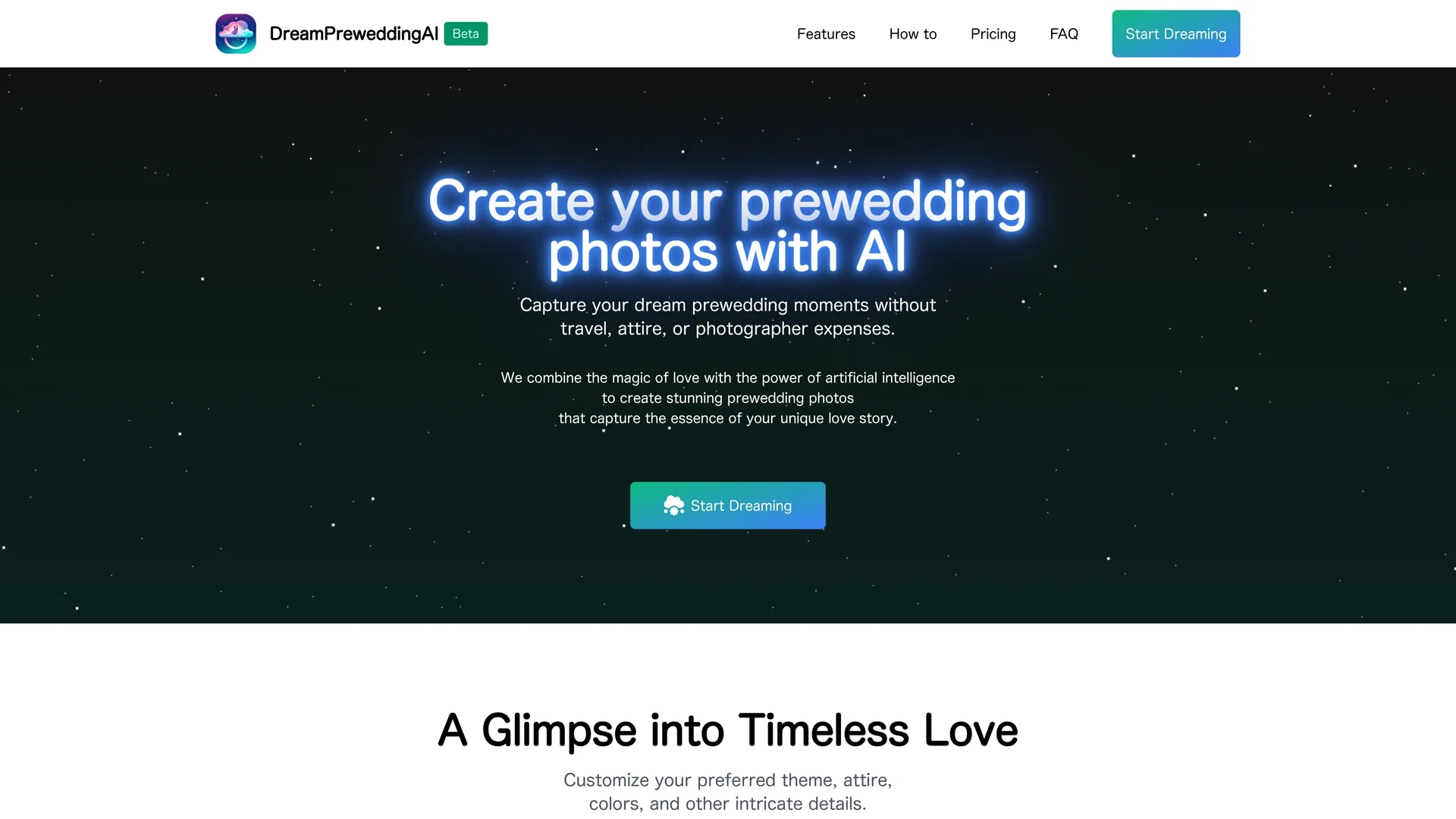 dreampreweddingai homepage