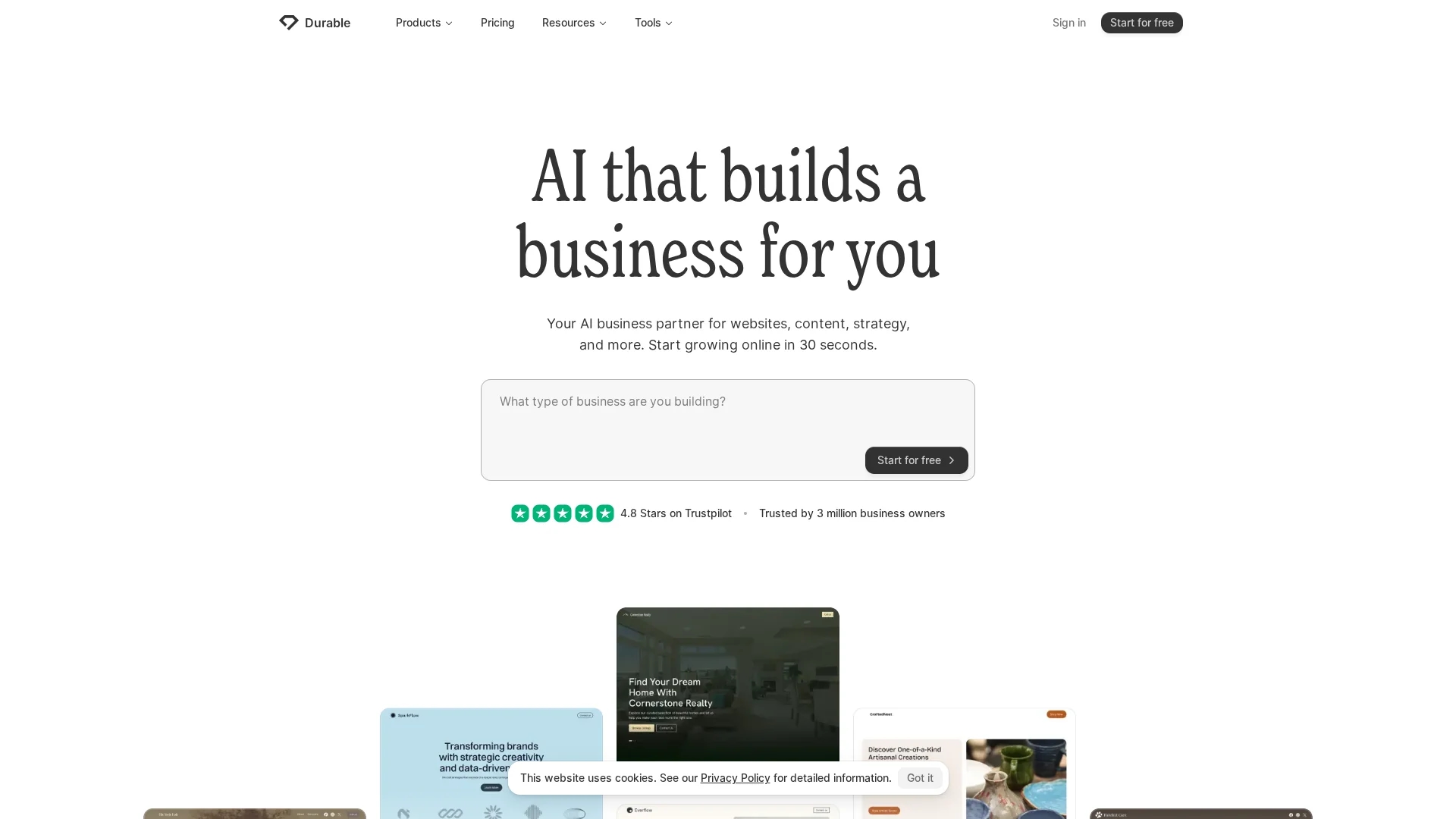 durable-ai-site-builder homepage