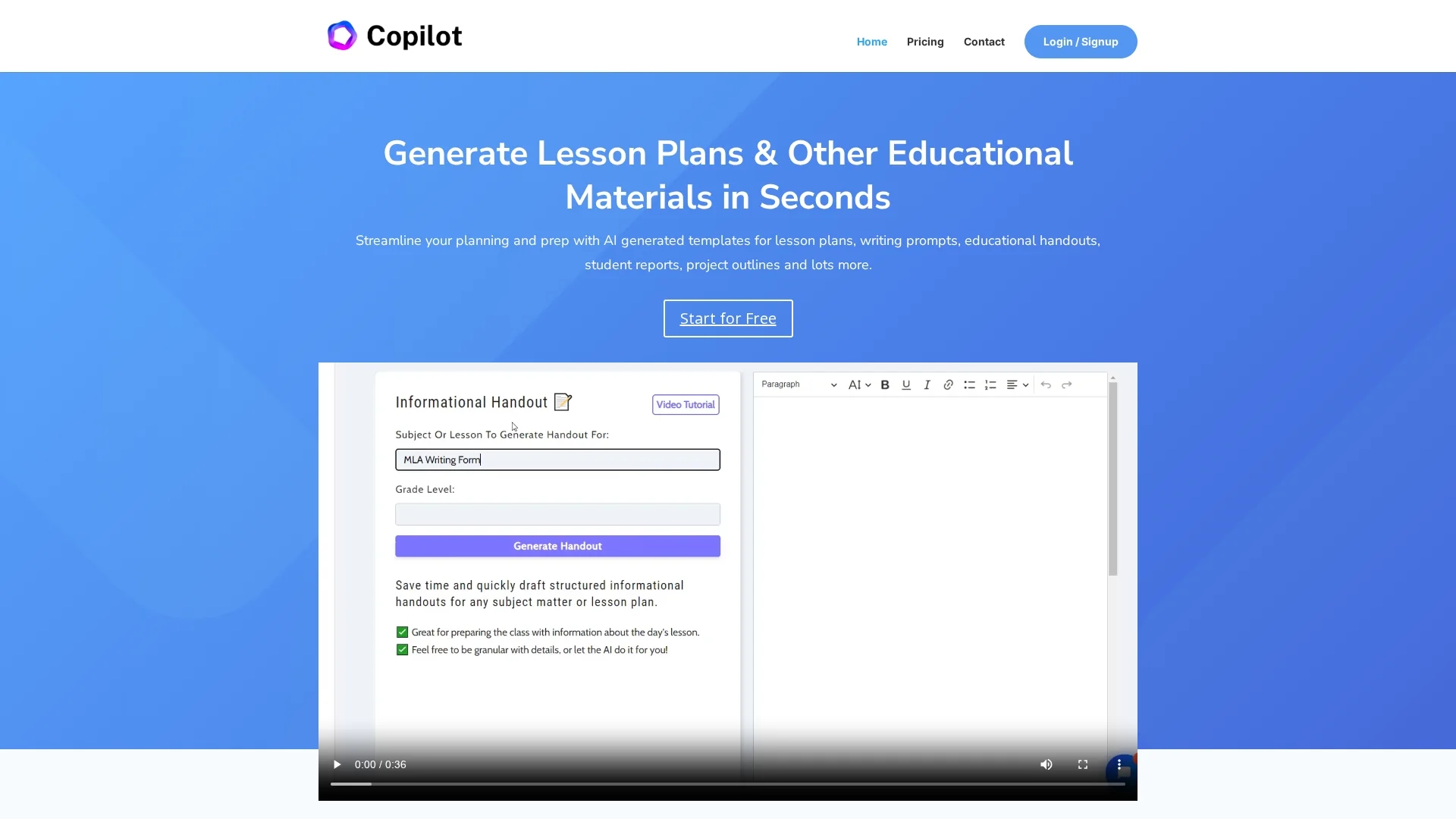 education-copilot homepage