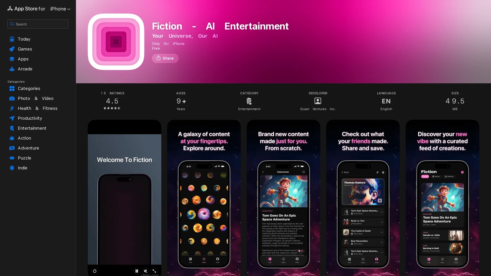 fiction-ai-entertainment homepage