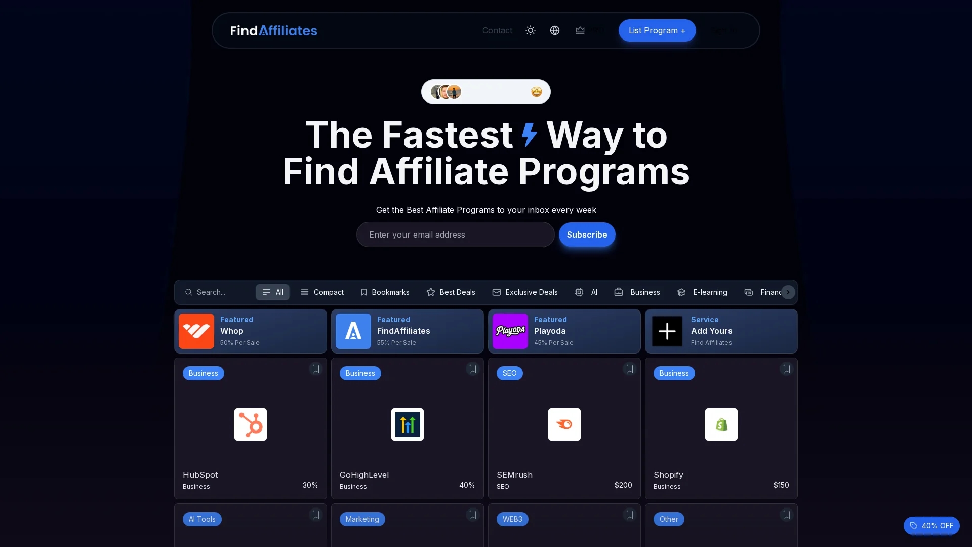 find-affiliates homepage