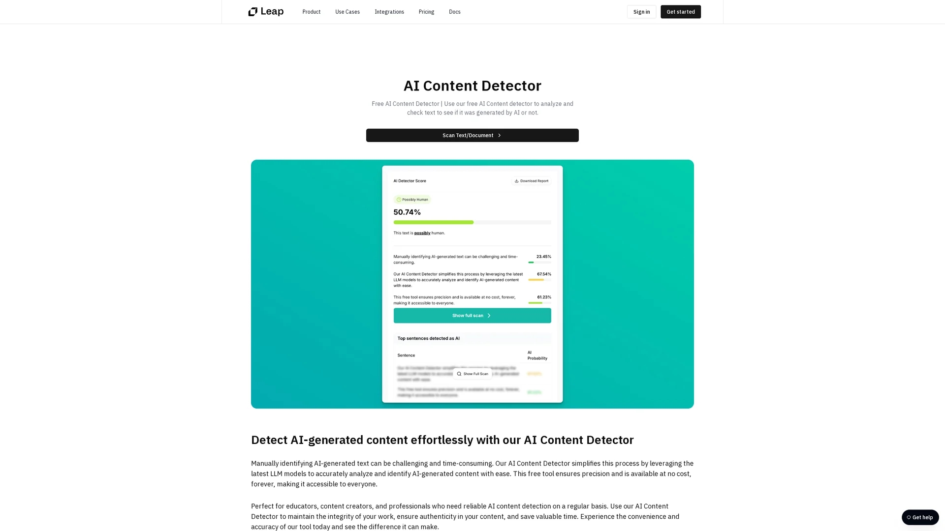 free-ai-content-detector homepage