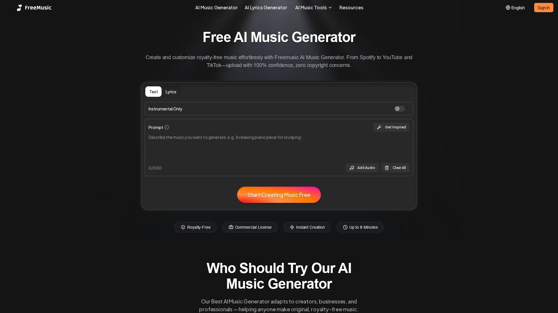 freemusic-ai homepage