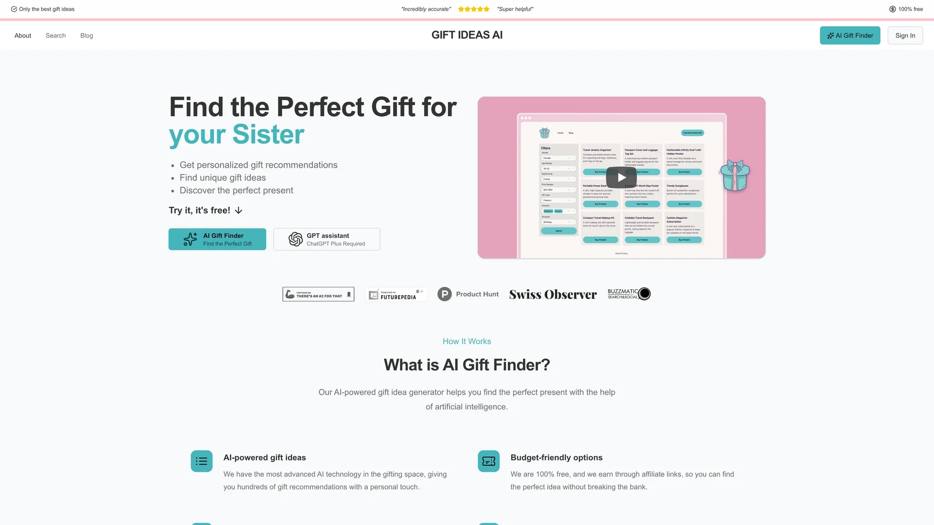 giftideasai homepage