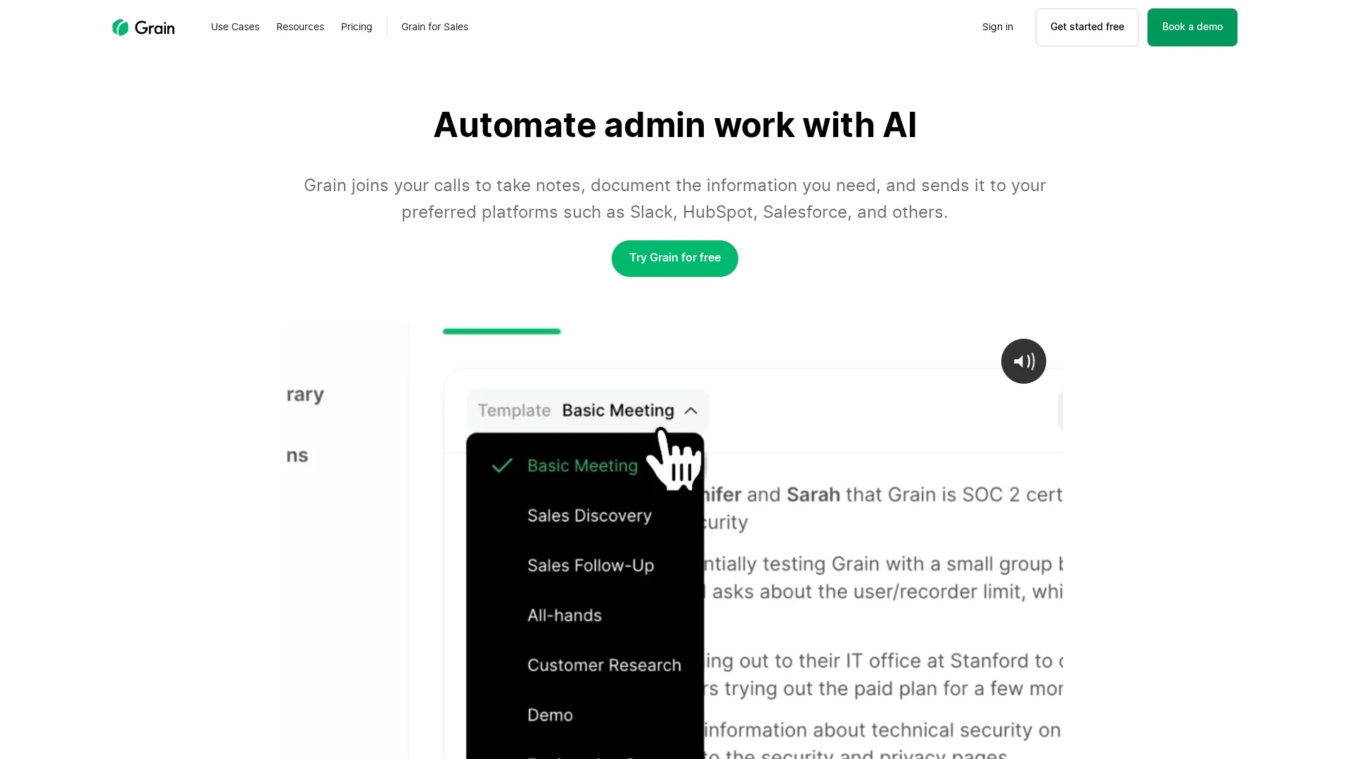 grain-ai homepage