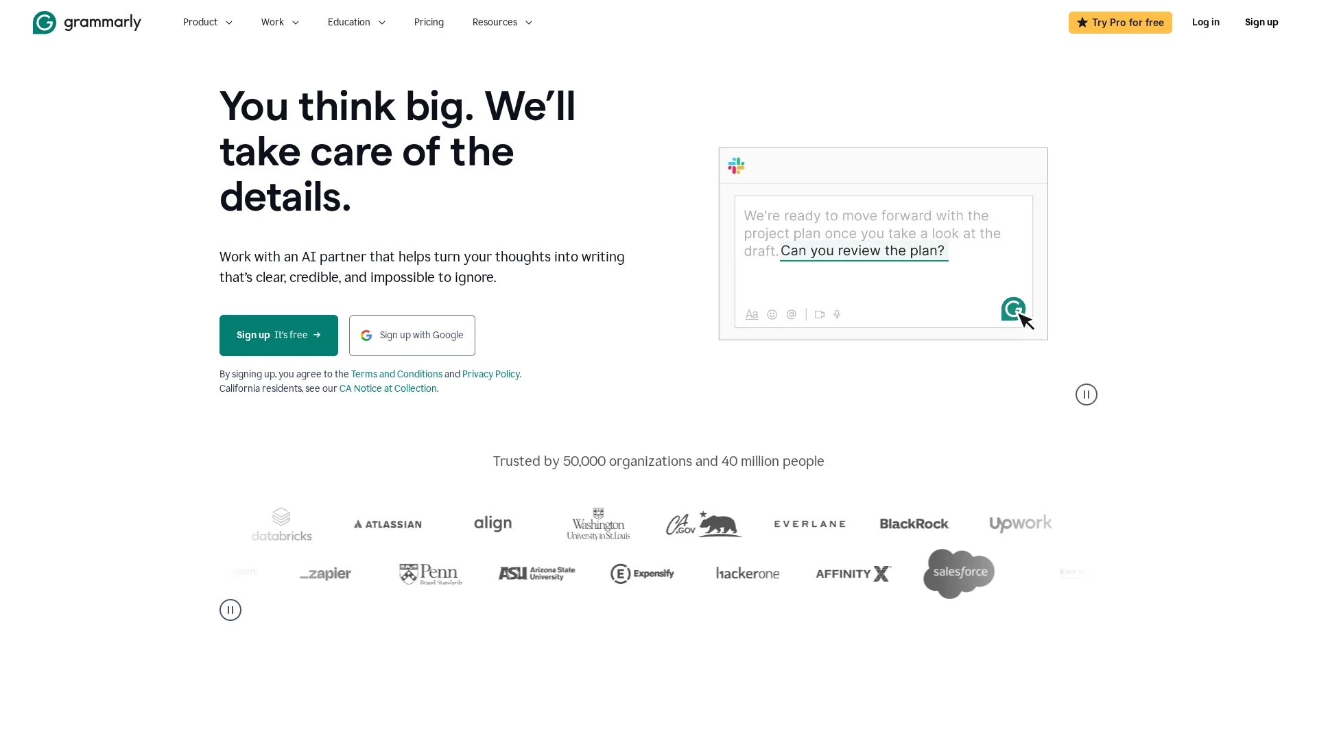 grammarly homepage