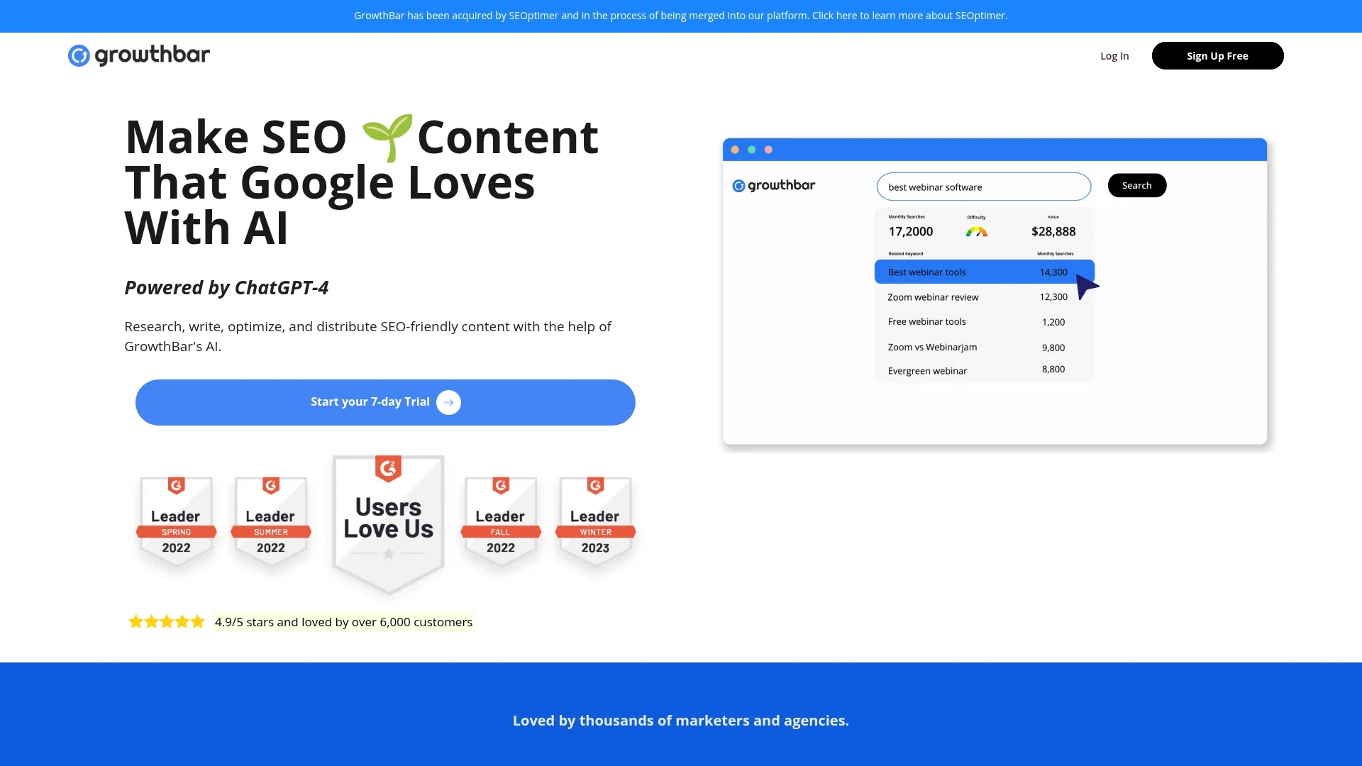 growthbar homepage
