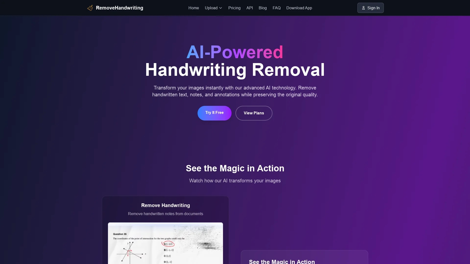 handwriting-remover homepage