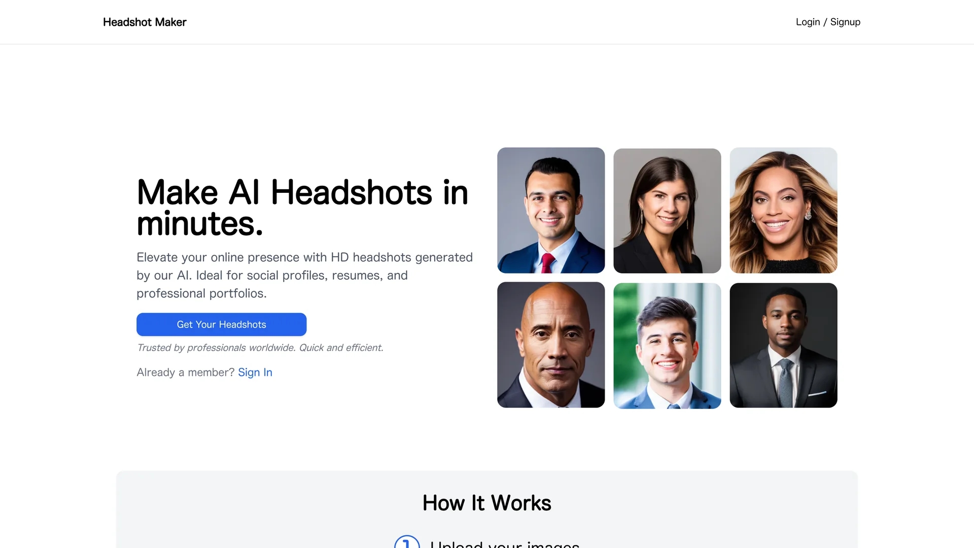 headshot-maker homepage