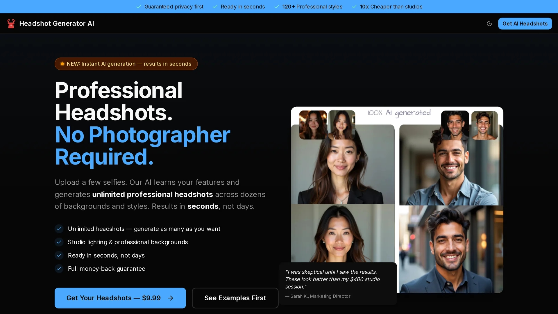 headshotgenerator-ai homepage