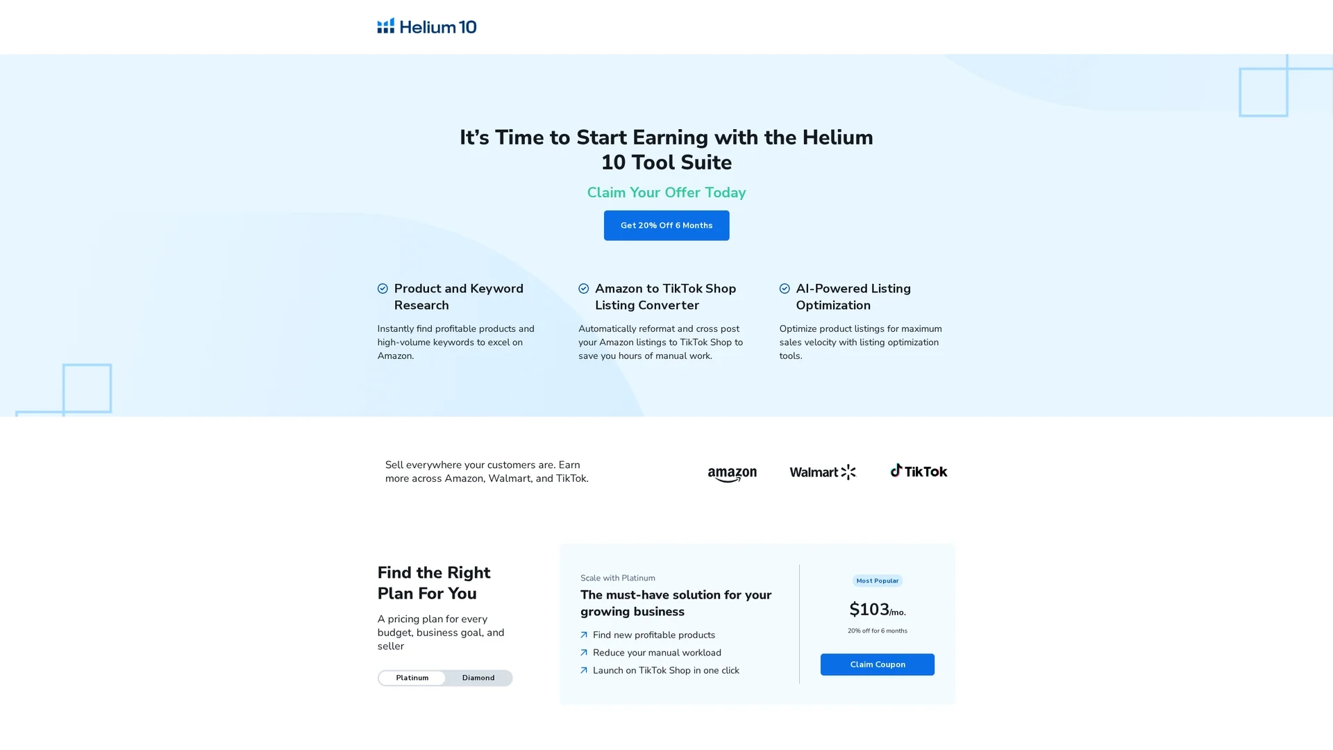 helium10 homepage
