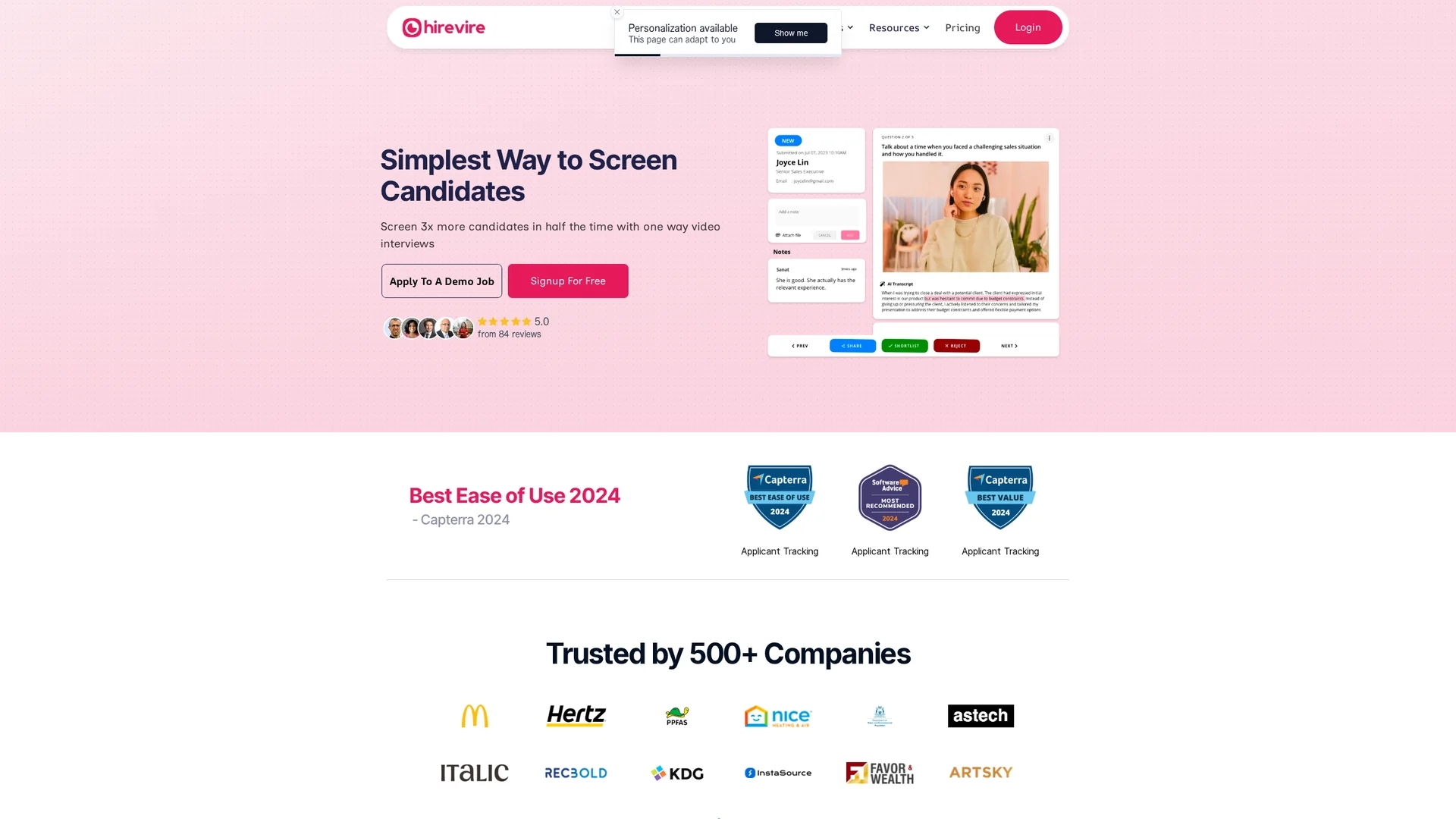 hirevire homepage