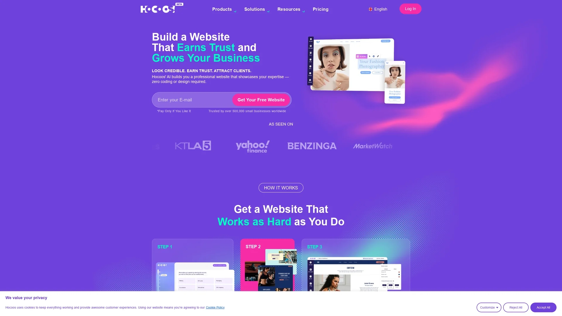 hocoos-ai-website-builder homepage