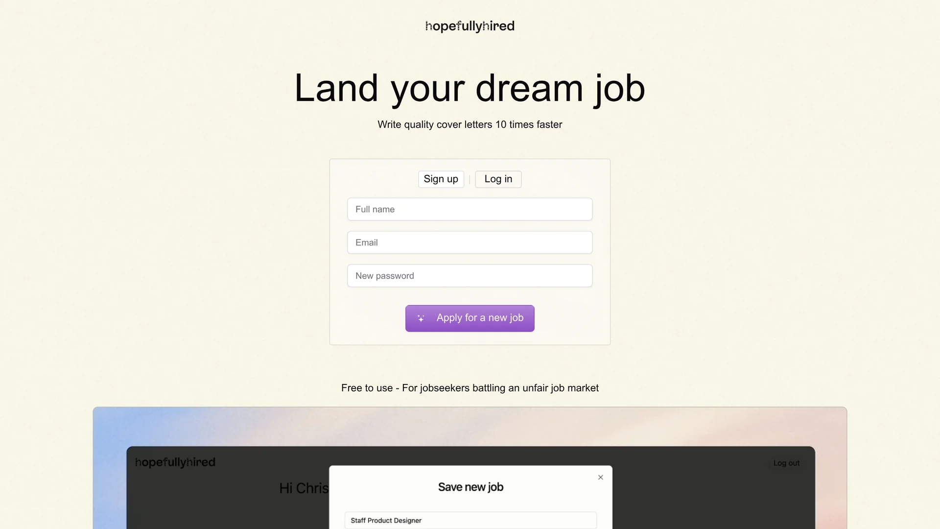 hopefullyhired homepage
