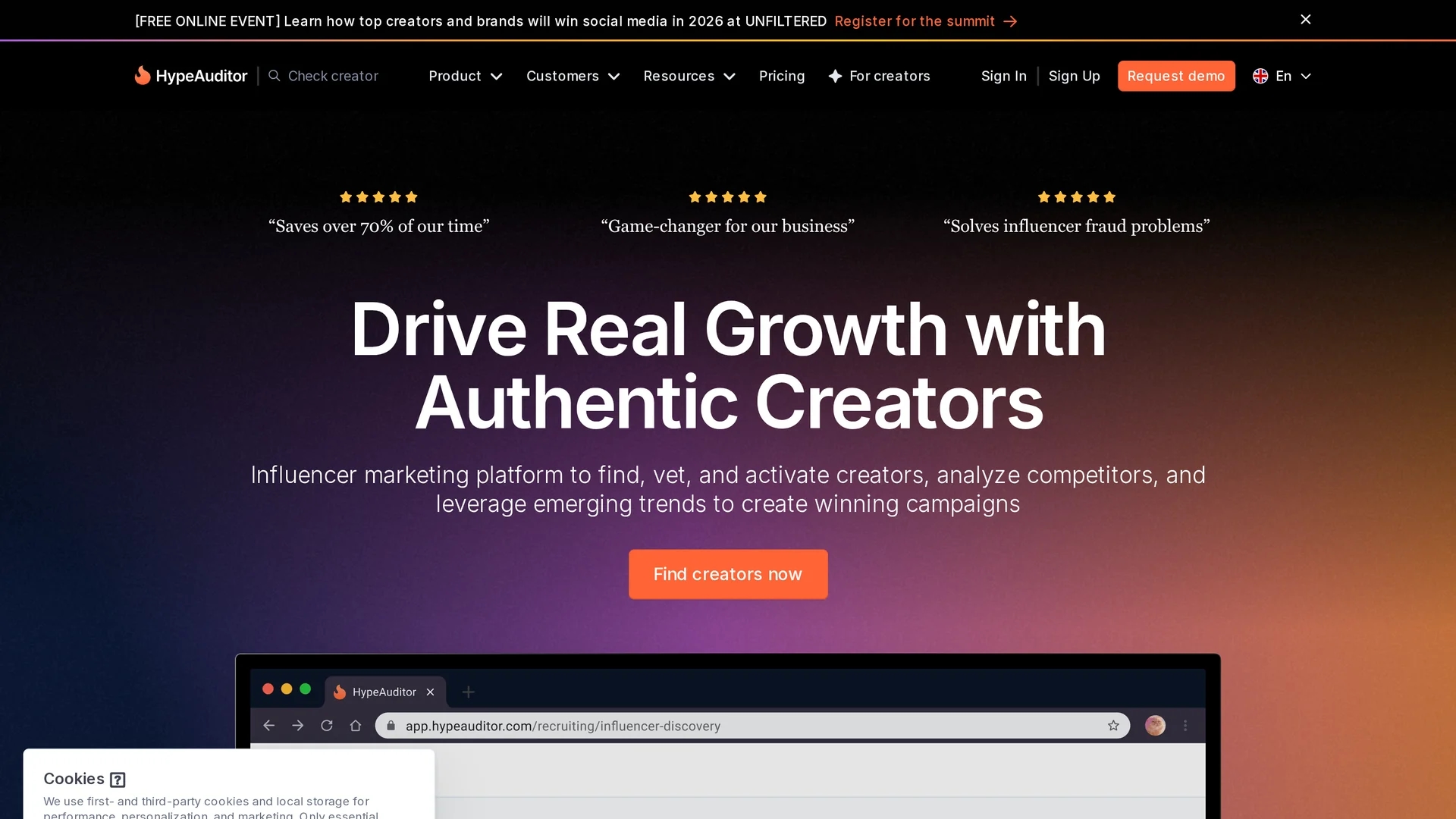 hypeauditor homepage