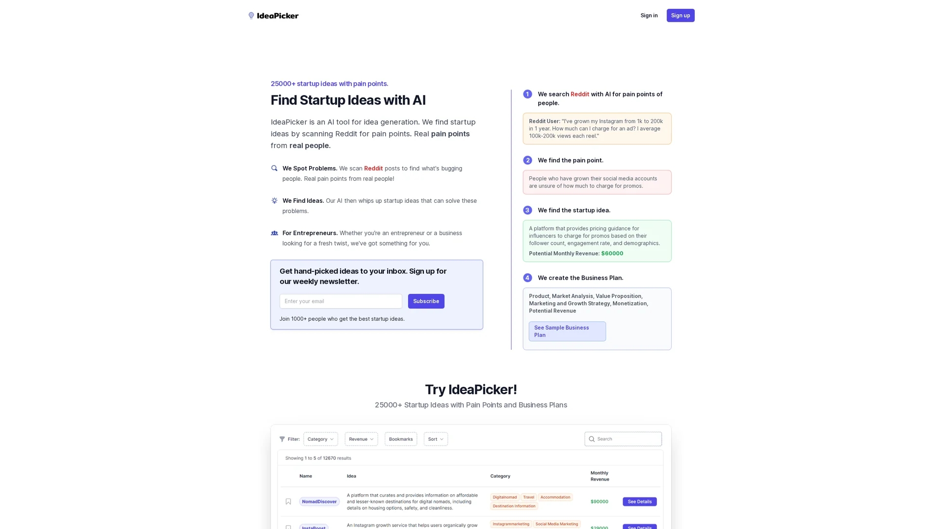 ideapicker homepage