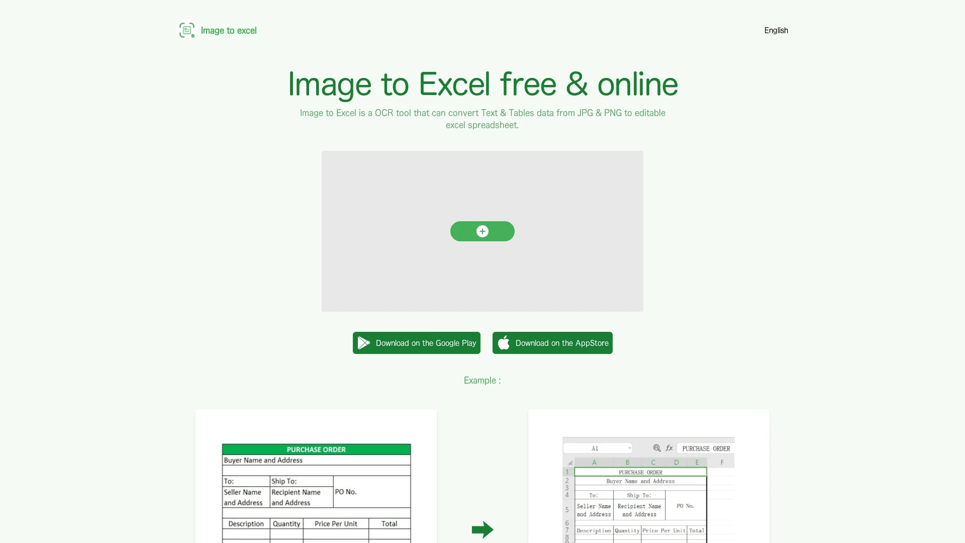 image-to-excel homepage