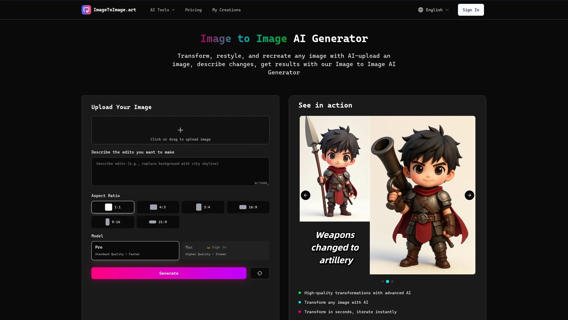 image-to-image-ai-generator homepage