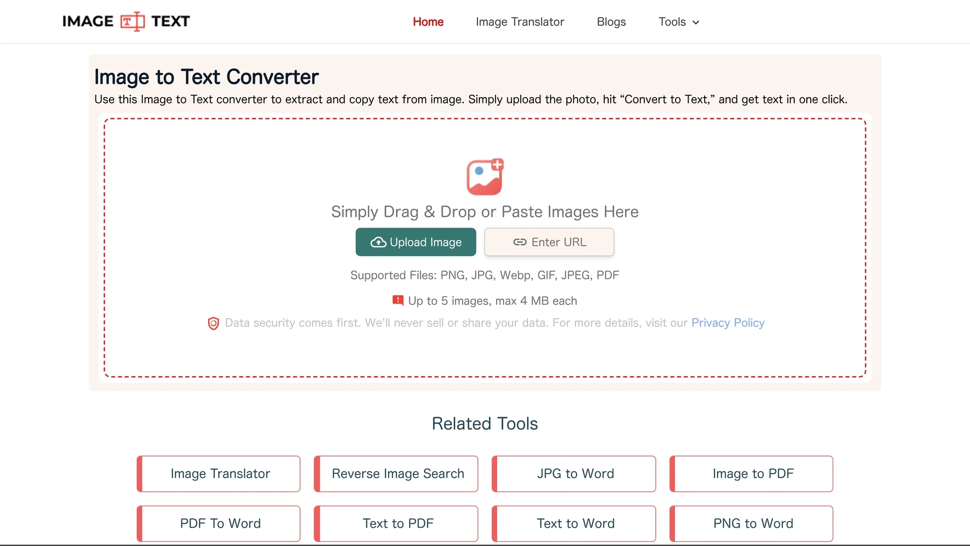 imagetotext-me homepage
