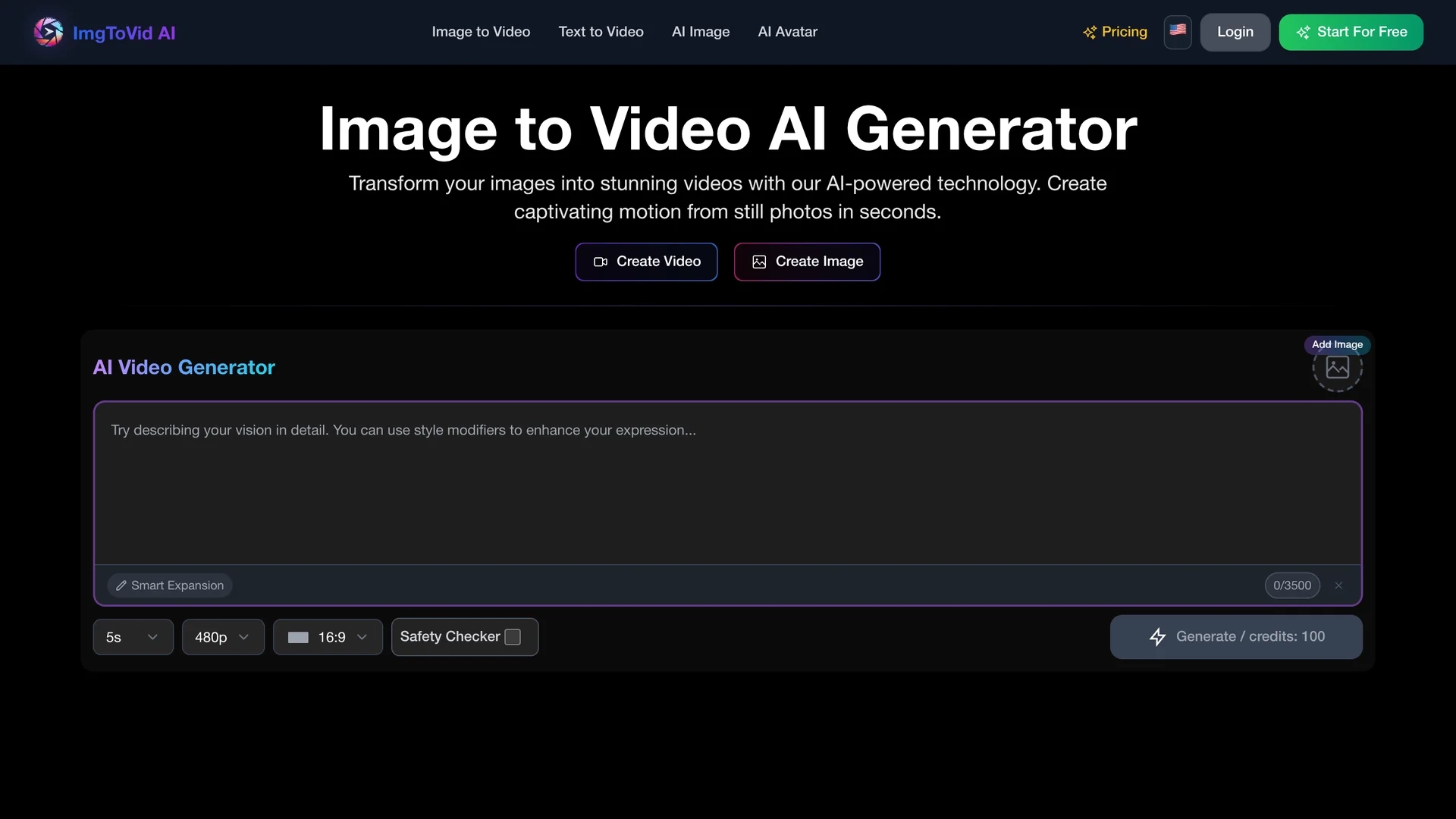 img-to-vid-ai homepage