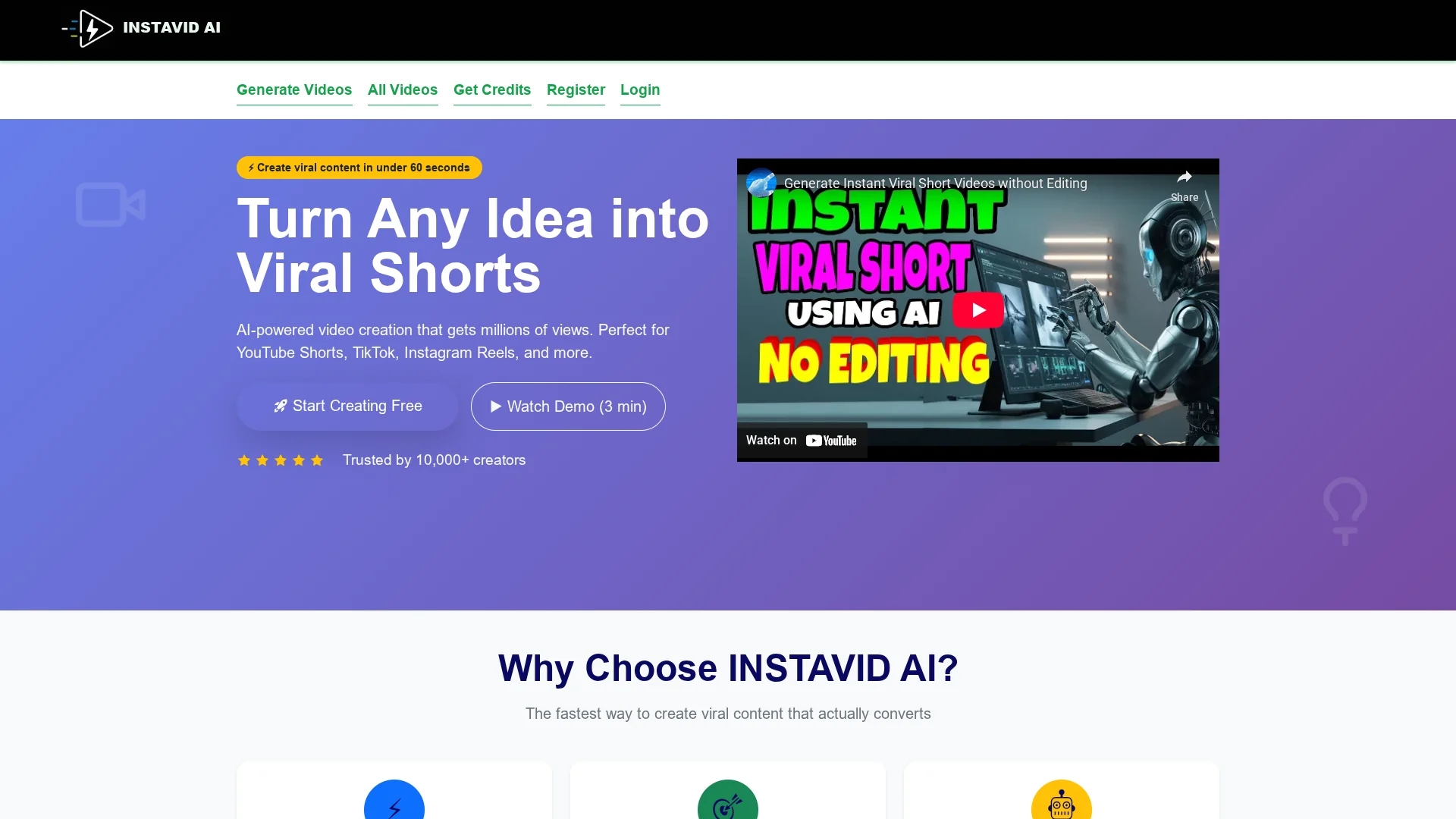 instavid-ai homepage